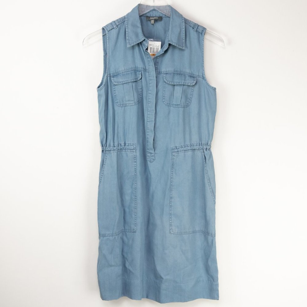 Neiman Marcus Denim Mini Dress Sleeveless Soft Lyocell Blue Size Small New - Picture 2 of 7